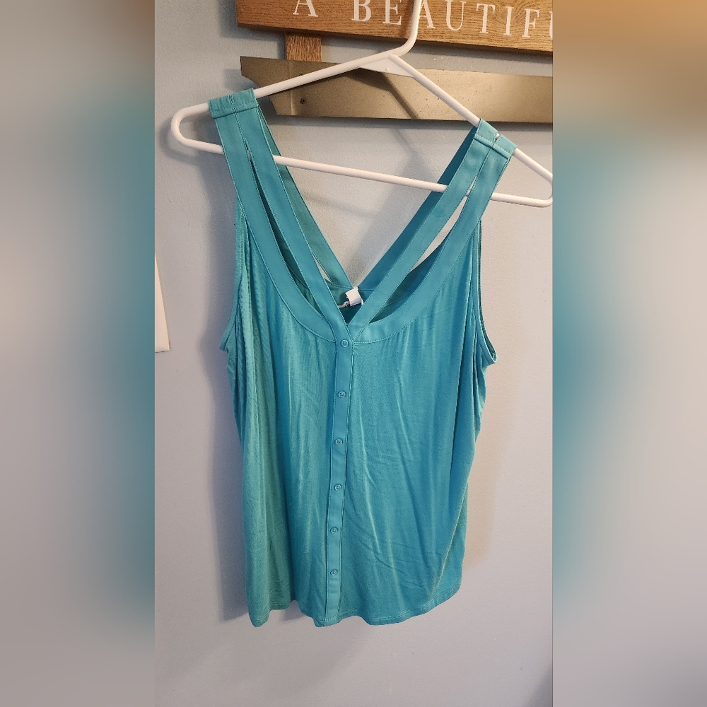 Teal Sleeveless Button-Up Top